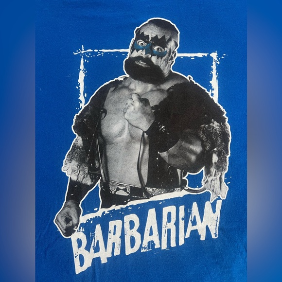 NWOT NWA WWF WCW Wrestlemania Pro Wrestling Barbarian Blue Shirt Men L - Picture 7 of 7